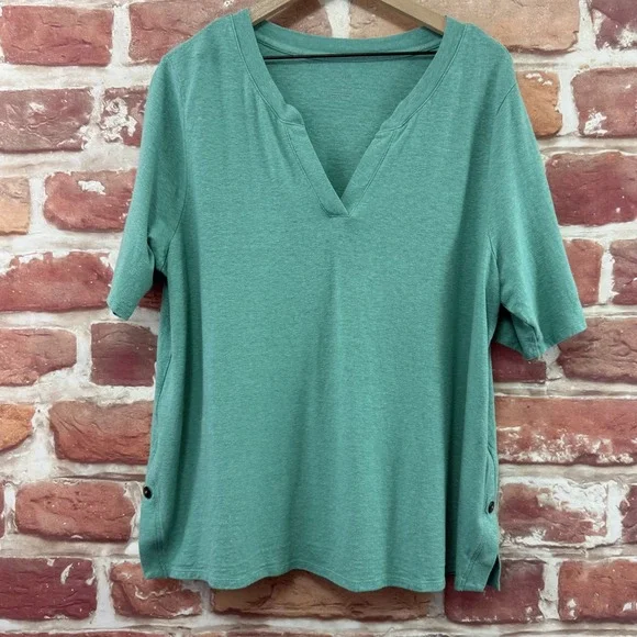 J Jill Pure Jill Top Women's 2X Aqua Green Hemp Blue Cotton Slubbed Casual Shirt - Picture 6 of 8